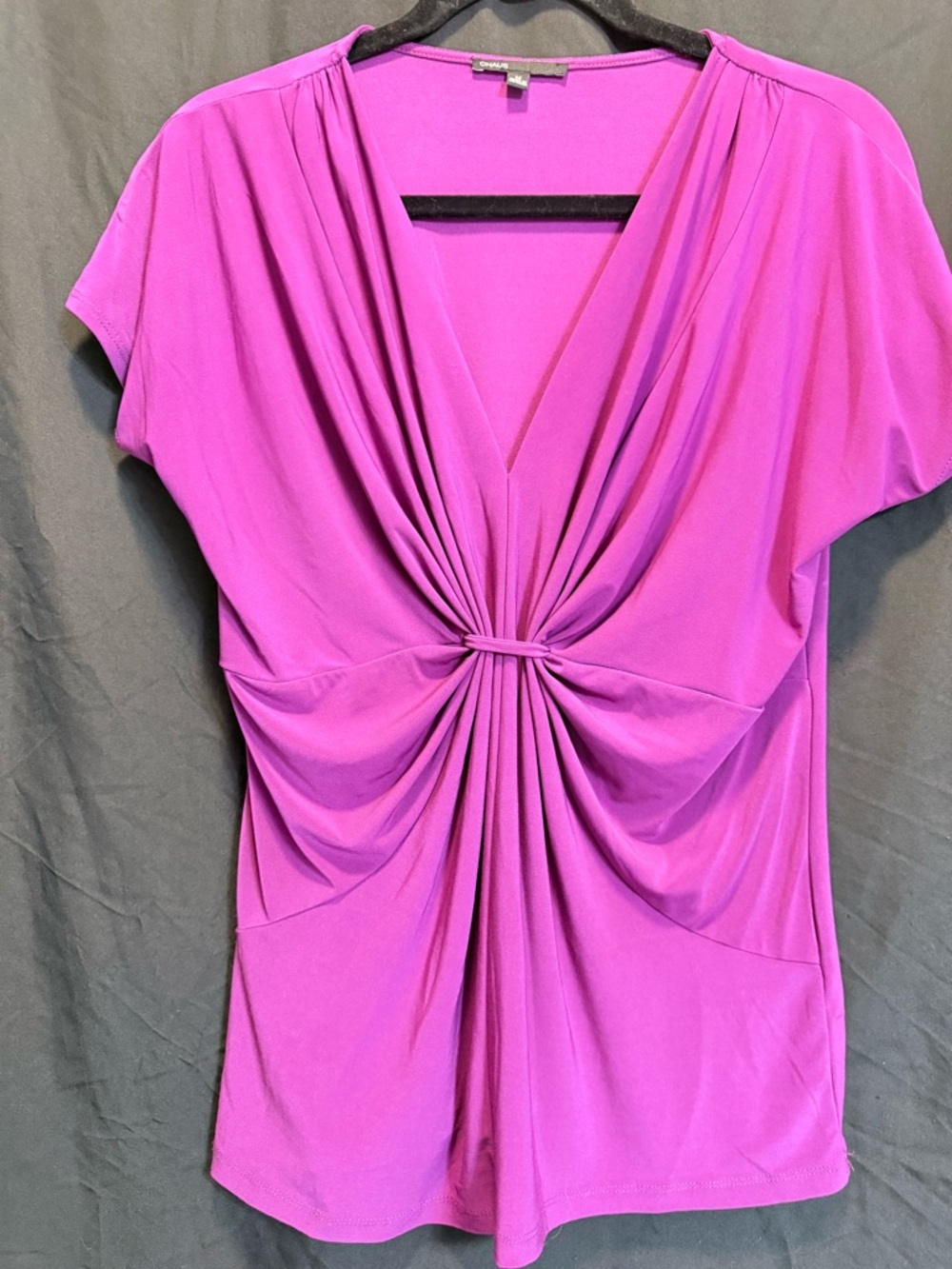 Chaus Fuchsia Twist-Front V-Neck Draped Top